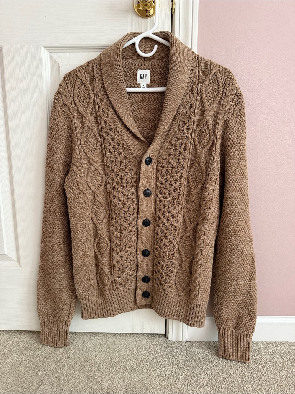 GAP Men’s Cable Knit Shawl Collar Cardigan - Tan